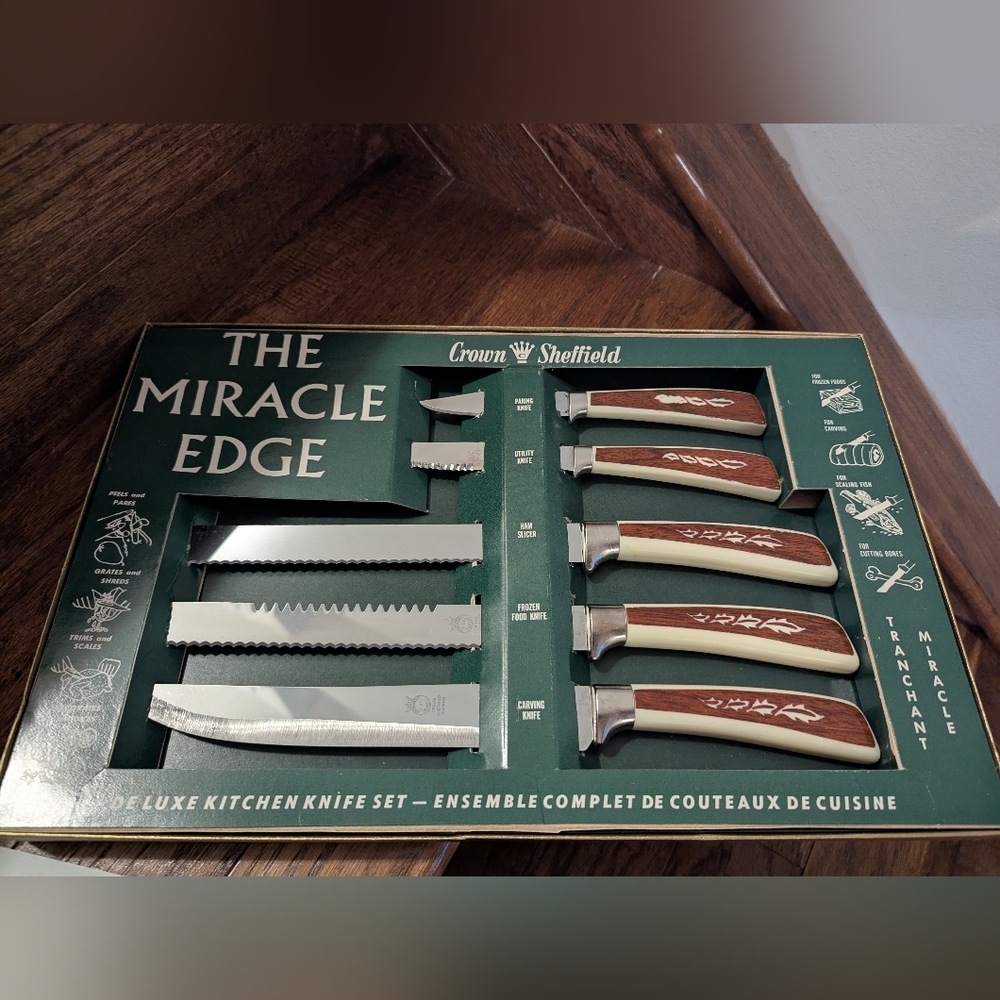 Vintage Crown Sheffield Woodlyn Miracle Edge Knife Set NIB